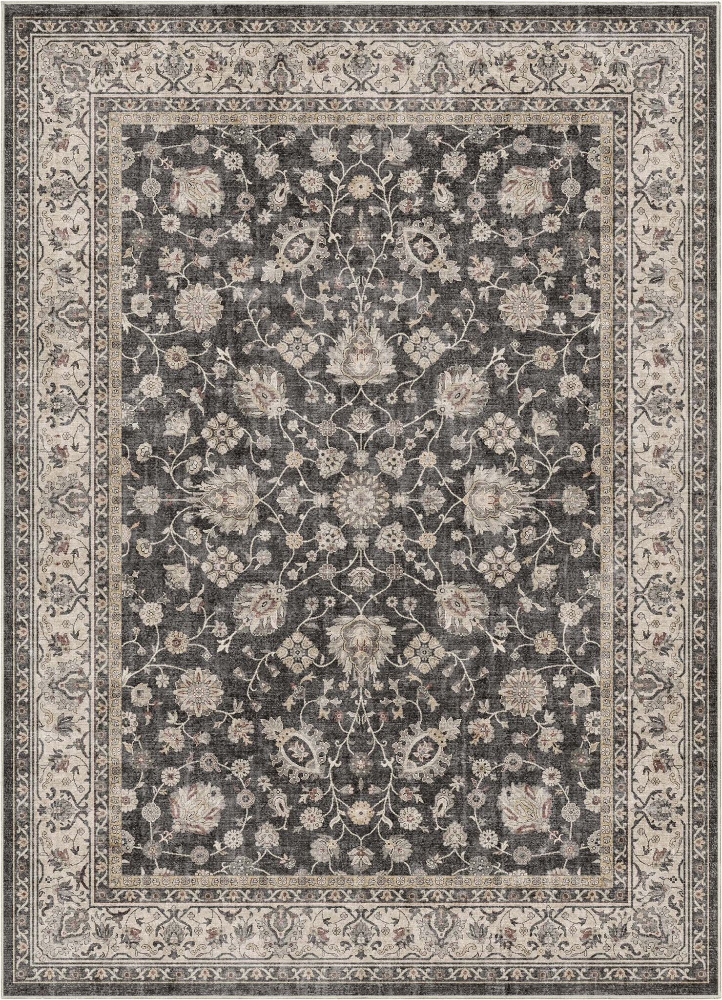 Black - Rome Vintage Oriental Floral Flat-Weave Rug - Well Woven