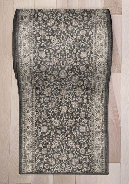 Custom Size Hallway & Stair Runner Rome Vintage Oriental Floral Black Choose Your Width x Choose Your Runner Length Well Woven