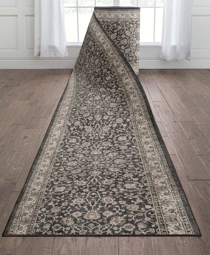 Custom Size Hallway & Stair Runner Rome Vintage Oriental Floral Black Choose Your Width x Choose Your Runner Length Well Woven