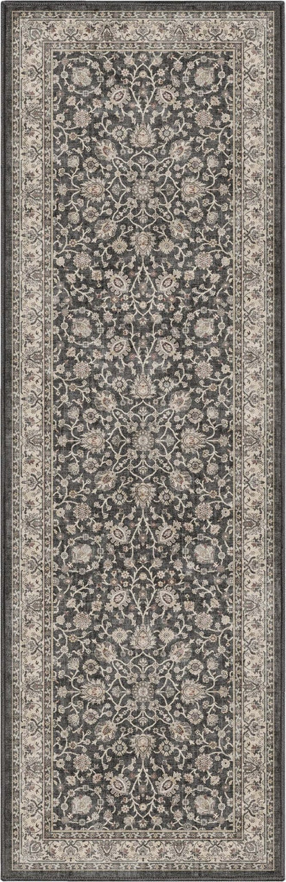 Black - Rome Vintage Oriental Floral Flat-Weave Rug - Well Woven