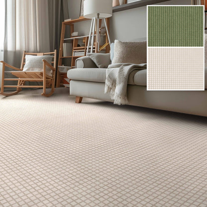 Ulfred Custom Rug - Monochrome Grid , Low Pile, Easy  Clean, Personalized Sizes - Well Woven - a cream custom rug in a living room