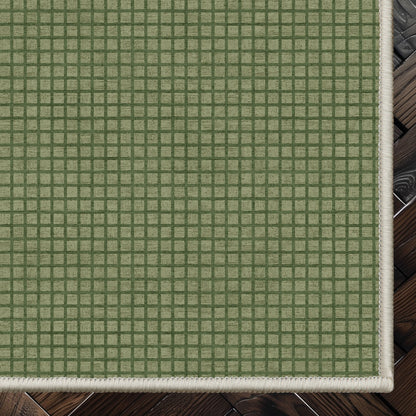 Ulfred Custom Rug - Monochrome Grid , Low Pile, Easy  Clean, Personalized Sizes - Well Woven - green rug corner on a dark wood floor