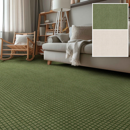 Ulfred Custom Rug - Monochrome Grid , Low Pile, Easy  Clean, Personalized Sizes - Well Woven - a green custom rug in a living room