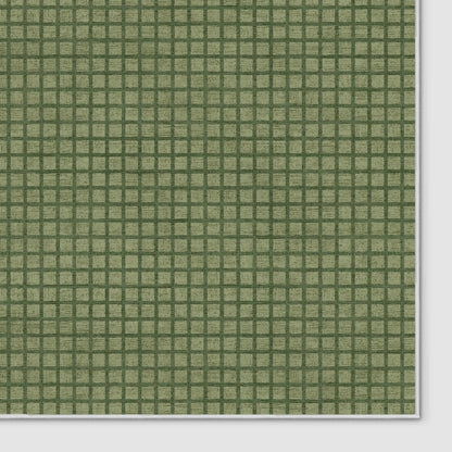 Ulfred Custom Rug - Monochrome Grid , Low Pile, Easy  Clean, Personalized Sizes - Well Woven - green rug corner on white