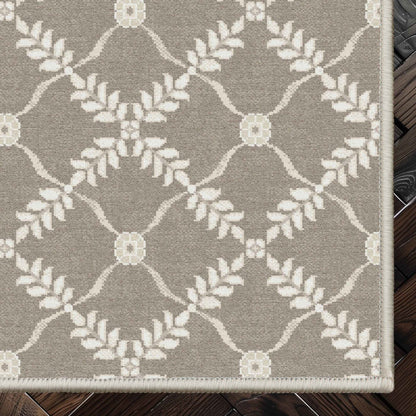 Well Woven - Aldwyn Beige Custom Rug - rug corner on dark wood floor