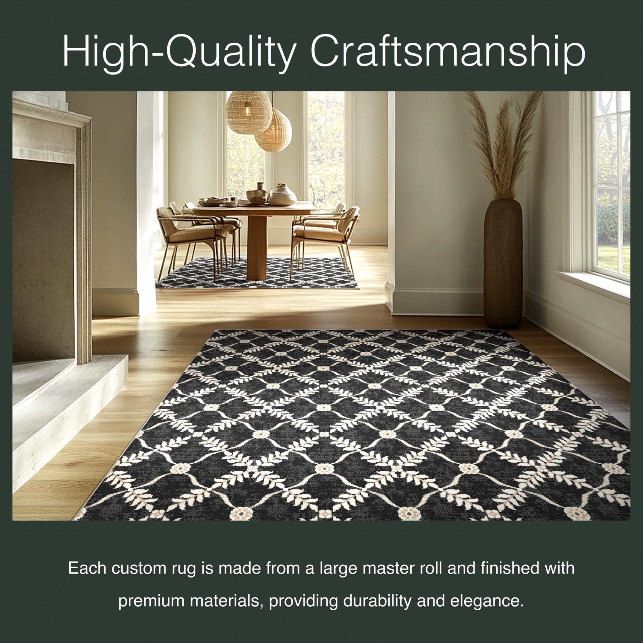 Well Woven - Aldwyn Black Custom Rug - In a living area