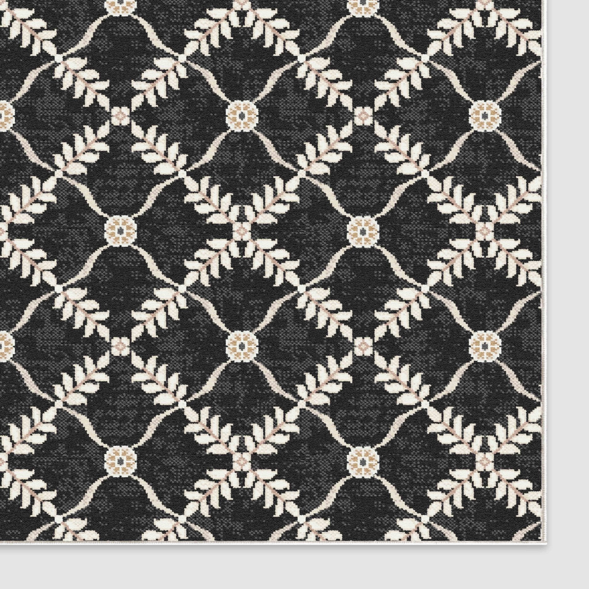 Well Woven - Aldwyn Black Custom Rug - rug corner on white