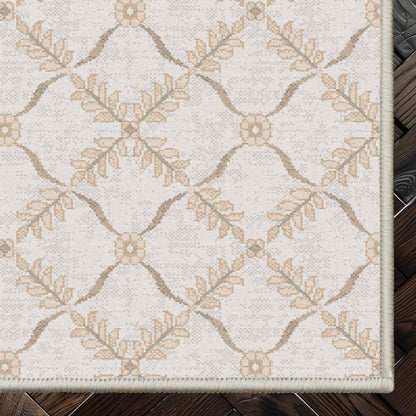 Well Woven - Aldwyn Cream Custom Rug - rug corner on a dark wood floor