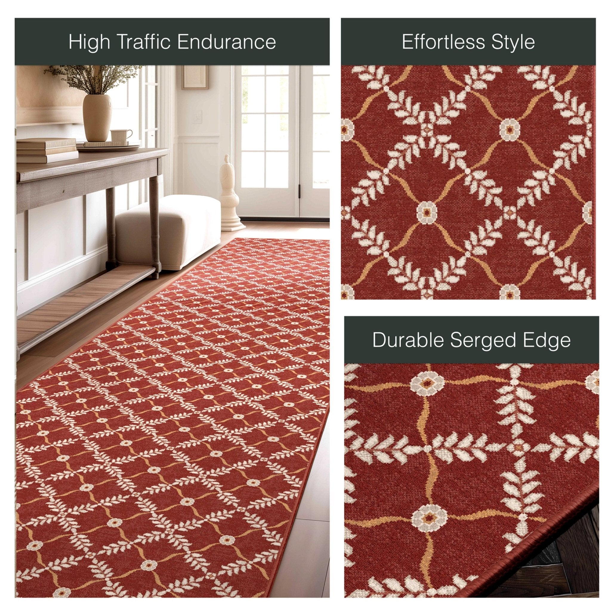 Well Woven - Aldwyn Red Custom Rug - details of the features and geometric lattice rug pattern