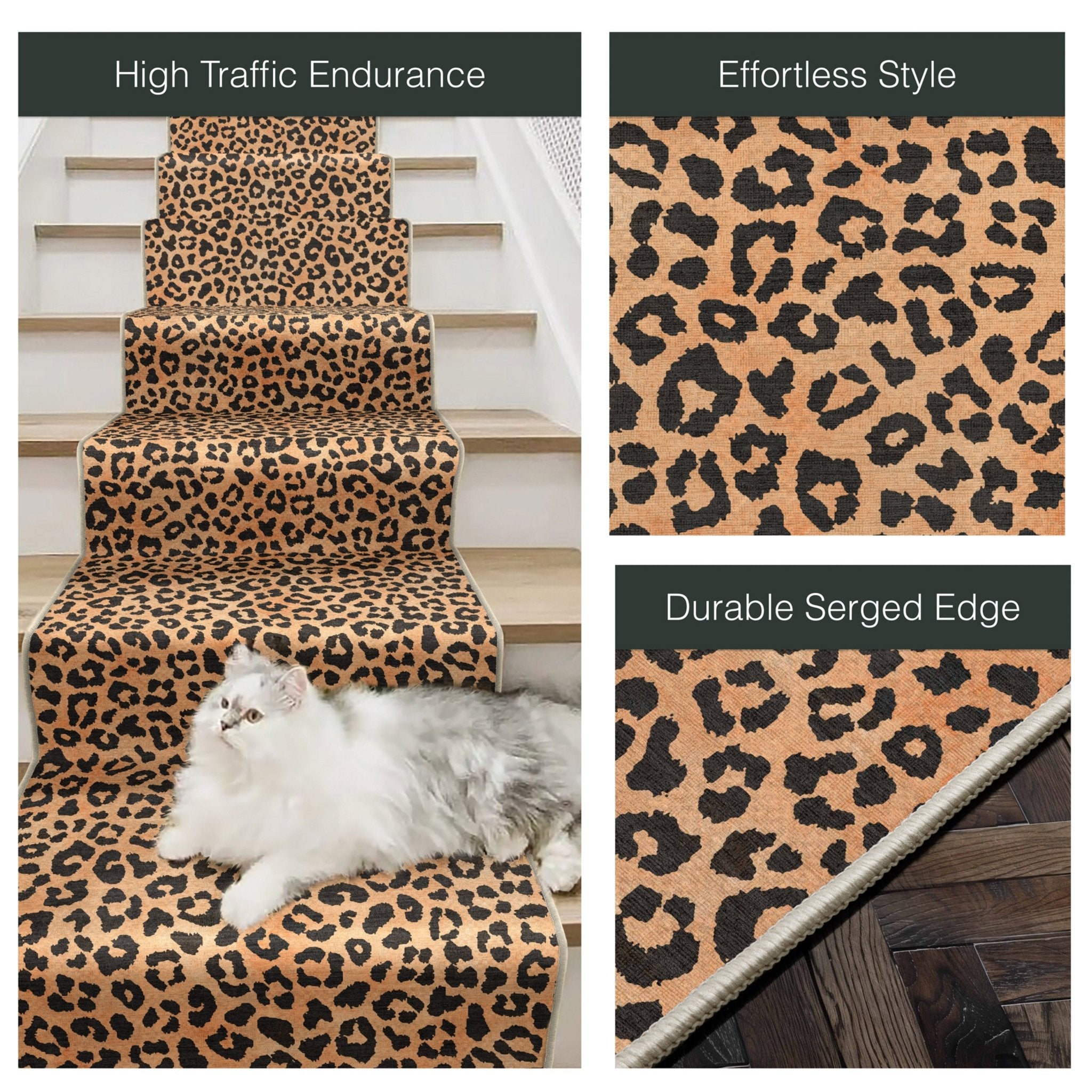 Well Woven - Kenric Custom Rug - brown leopard runner rug on a staircase