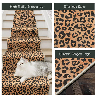 Well Woven - Kenric Custom Rug - brown leopard runner rug on a staircase