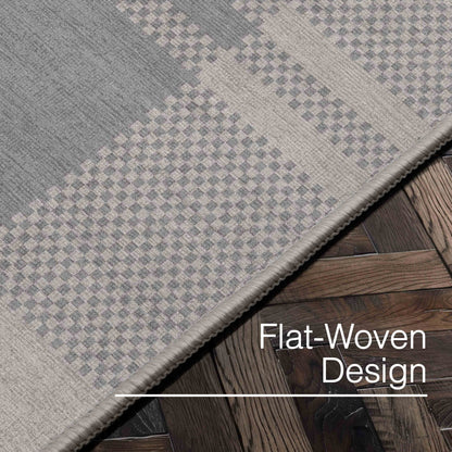 Oswald Custom Rug - Well Woven - Grey plaid pattern rug details