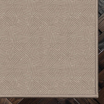 Sigrid Custom Rug - Well Woven - Dark beige geometric rug corner on a dark wood floor