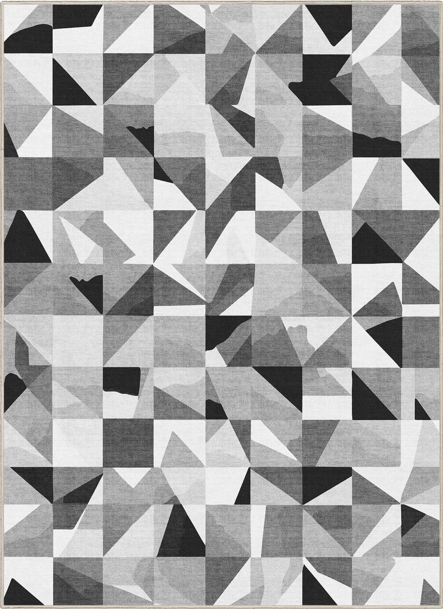 Mid-Century Modern Geometric Black & White Mosaic Pattern Flat Pile Rug Well Woven