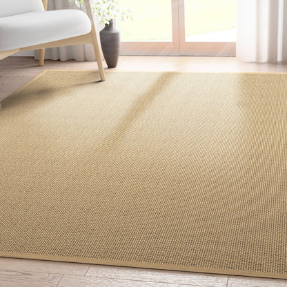 Well-Jute Shiba Farmohouse Solid Beige Flatweave 5' x 7' Rug Well Woven
