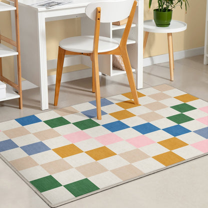 Squares Modern Multi Color Checkered Flat-Weave Kids Rug Well Woven