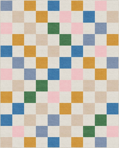 Squares Modern Multi Color Checkered Flat-Weave Kids Rug Well Woven