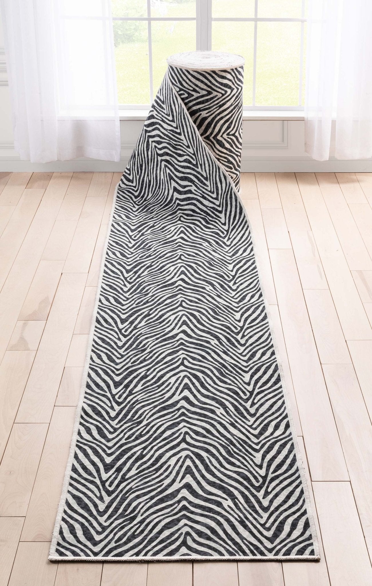 Custom Size Runner Modern Zebra Print Black Choose Your Width x Choose Your Length Hallway Runner Rug Well Woven