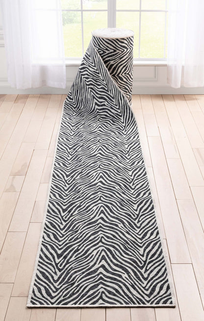 Custom Size Runner Modern Zebra Print Black Choose Your Width x Choose Your Length Hallway Runner Rug Well Woven