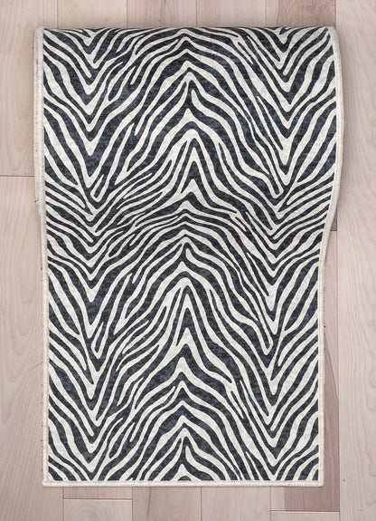 Custom Size Runner Modern Zebra Print Black Choose Your Width x Choose Your Length Hallway Runner Rug Well Woven