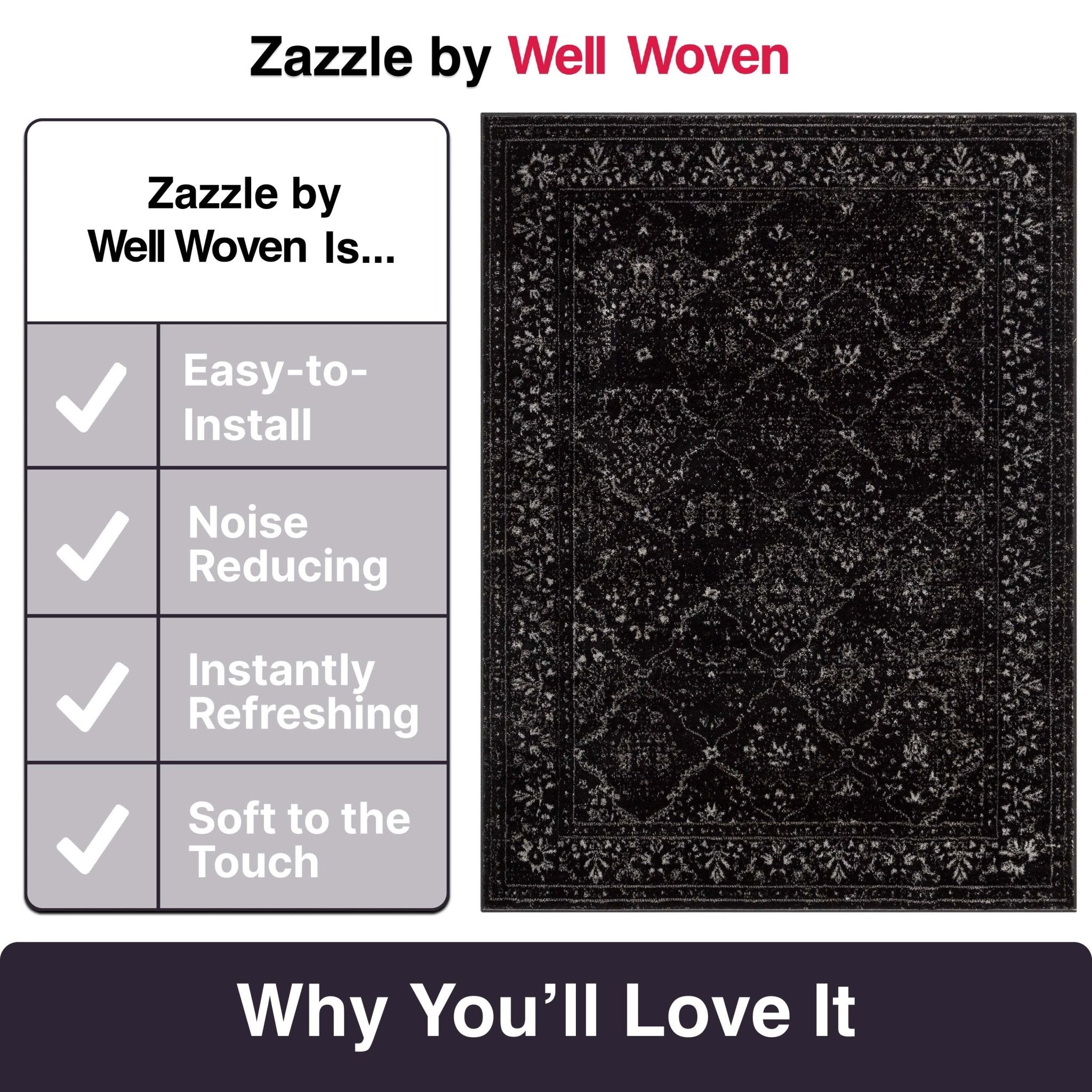 Argos Custom Size Runner Vintage Medallion Oriental Black Choose Your Width x Choose Your Length Hallway Runner Rug - Well Woven