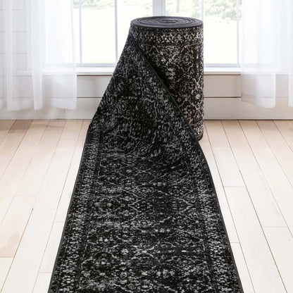 Argos Custom Size Runner Vintage Medallion Oriental Black Choose Your Width x Choose Your Length Hallway Runner Rug - Well Woven