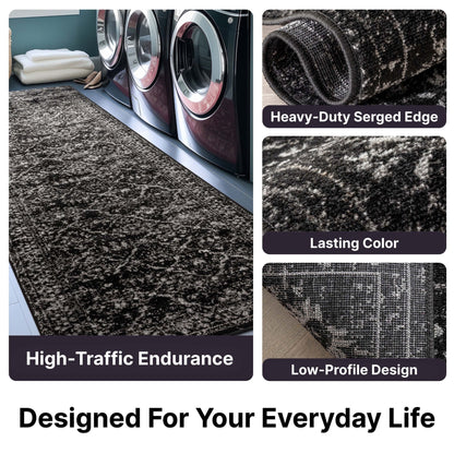 Argos Custom Size Runner Vintage Medallion Oriental Black Choose Your Width x Choose Your Length Hallway Runner Rug - Well Woven