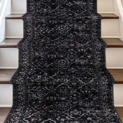 Argos Black Custom Size Runner Rug - Well Woven - Black gothic rug on a staircase