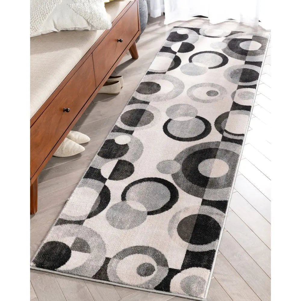Avi Modern Geometric Grey Black Rug Well Woven