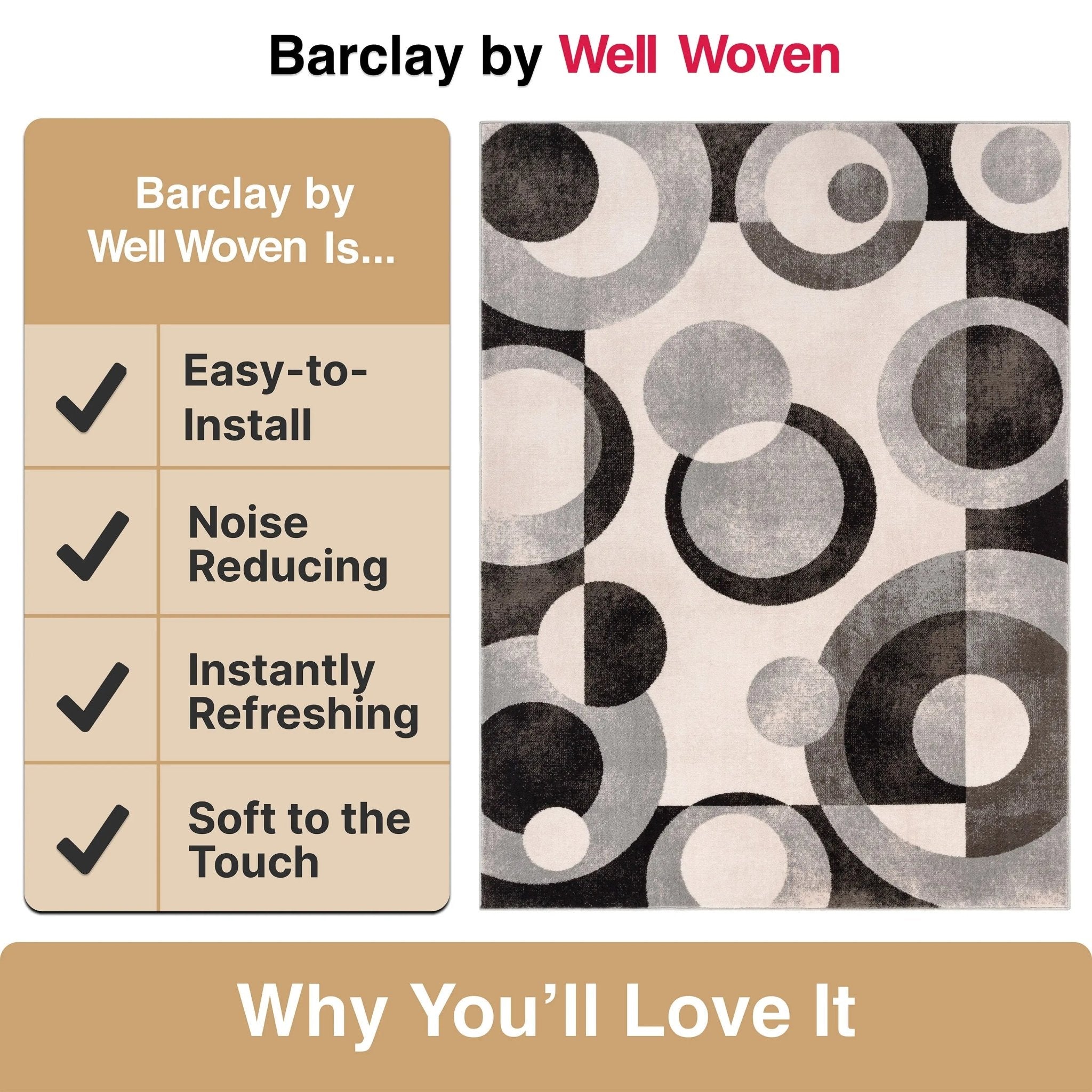 Avi Modern Geometric Grey Black Rug Well Woven