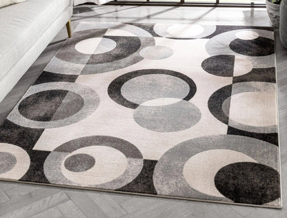 Avi Modern Geometric Grey Black Rug Well Woven