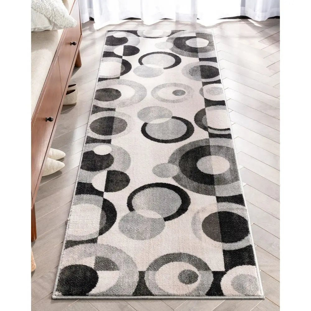 Avi Modern Geometric Grey Black Rug Well Woven