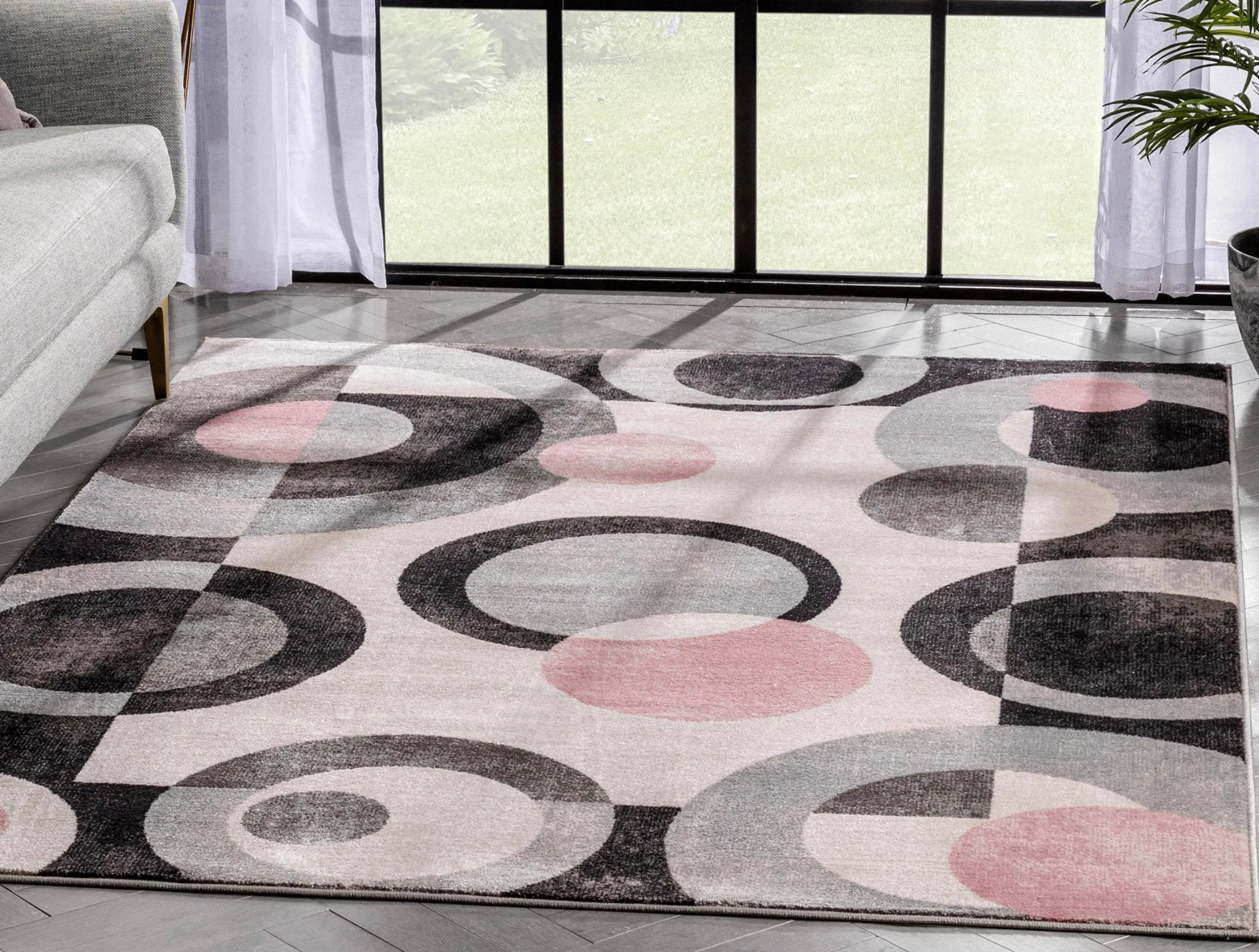 Avi Modern Geometric Grey Blush Rug Well Woven