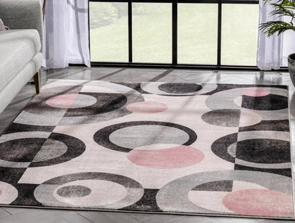 Avi Modern Geometric Grey Blush Rug Well Woven
