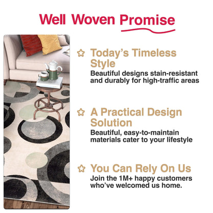 Avi Modern Geometric Grey Green Rug Well Woven