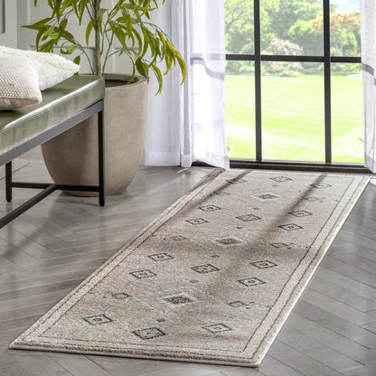 Azra Tribal Medallion Beige Rug Well Woven	