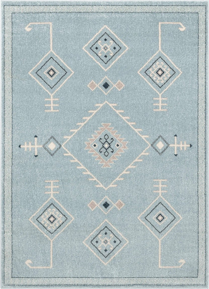 	Azra Tribal Medallion Light Blue Rug Well Woven	