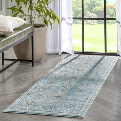 	Azra Tribal Medallion Light Blue Rug Well Woven	