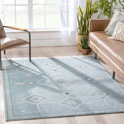 	Azra Tribal Medallion Light Blue Rug Well Woven	