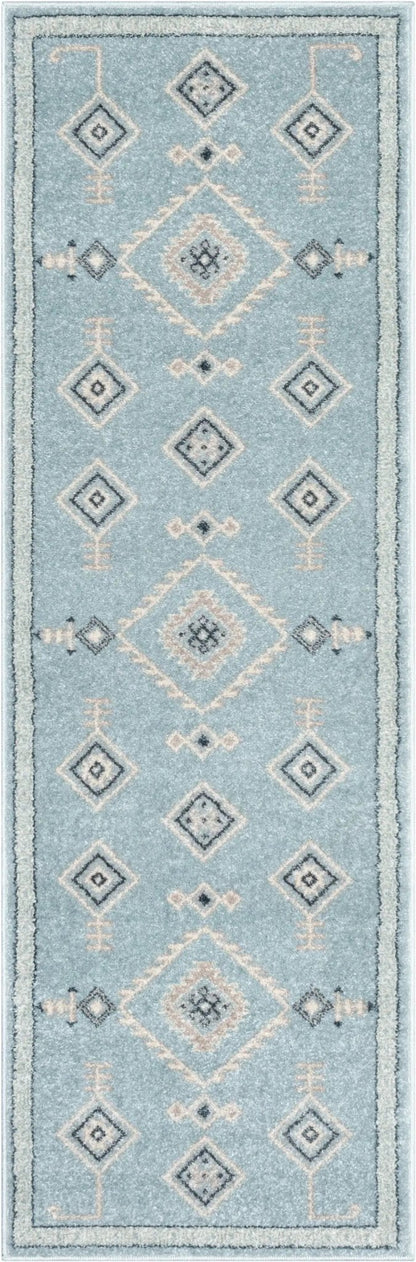 	Azra Tribal Medallion Light Blue Rug Well Woven	