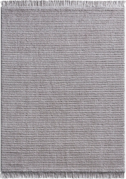 Carlow Solid & Striped Textured Taupe Ivory Ultra Soft High-Low Shag Rug Well Woven