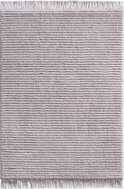 Carlow Solid & Striped Textured Taupe Ivory Ultra Soft High-Low Shag Rug Well Woven