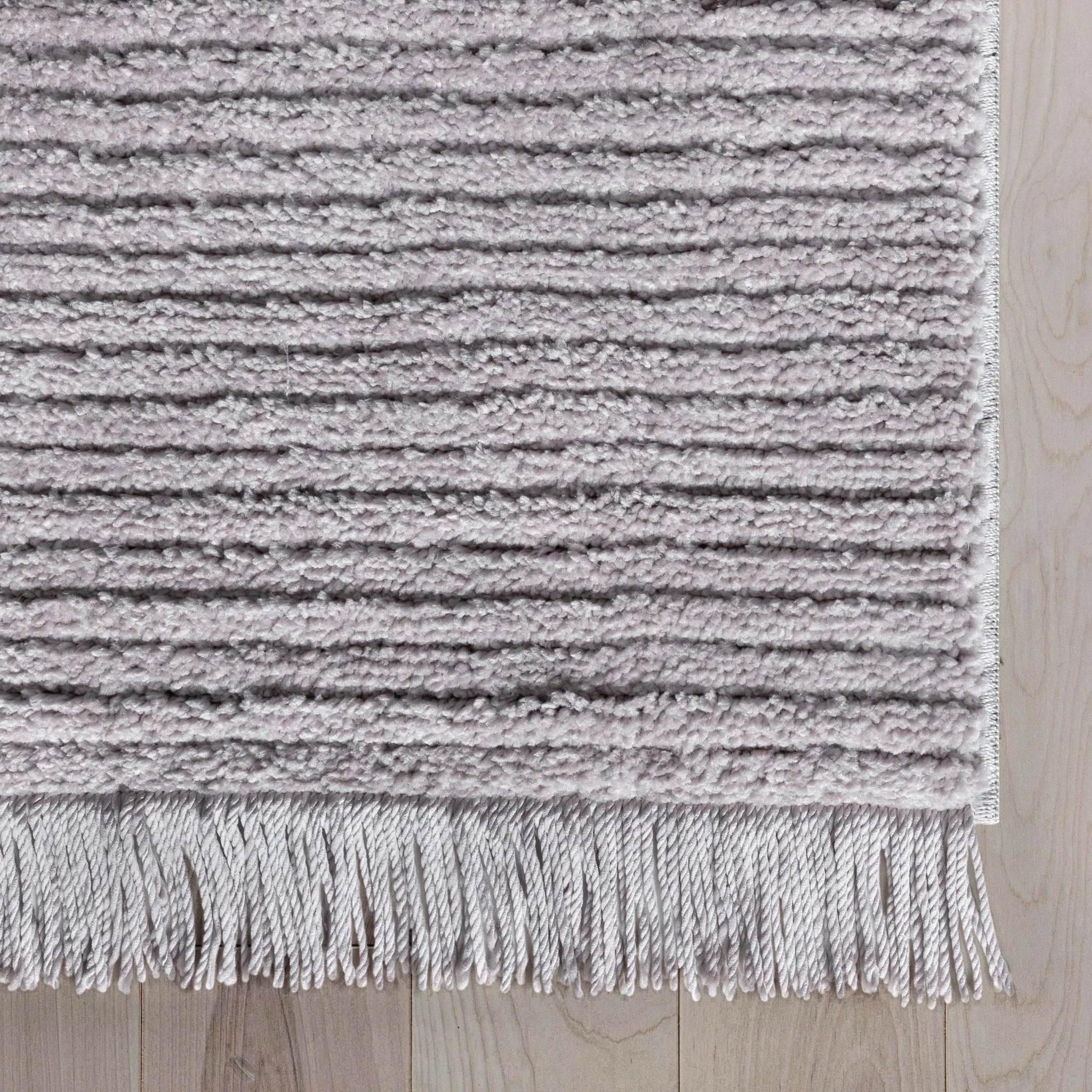 Carlow Solid & Striped Textured Taupe Ivory Ultra Soft High-Low Shag Rug Well Woven