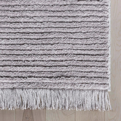 Carlow Solid & Striped Textured Taupe Ivory Ultra Soft High-Low Shag Rug Well Woven