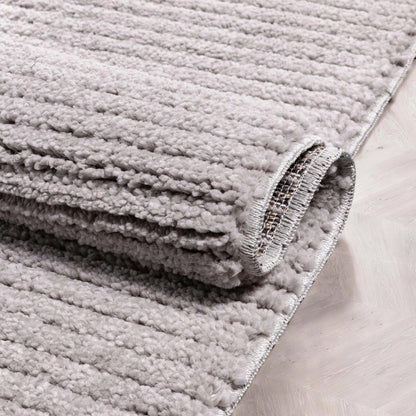 Carlow Solid & Striped Textured Taupe Ivory Ultra Soft High-Low Shag Rug Well Woven