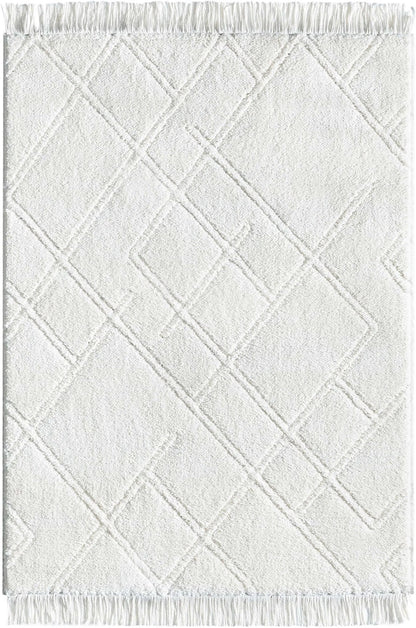Firth Moroccan Trellis Textured Ivory Ultra Soft High-Low Shag Rug Well Woven	