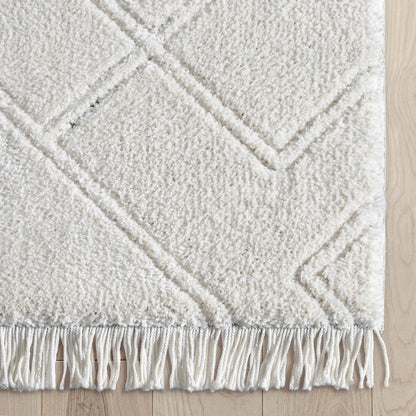 Firth Moroccan Trellis Textured Ivory Ultra Soft High-Low Shag Rug Well Woven	