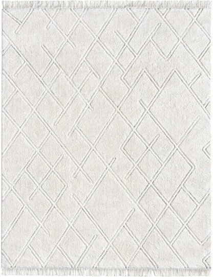 Firth Moroccan Trellis Textured Ivory Ultra Soft High-Low Shag Rug Well Woven	