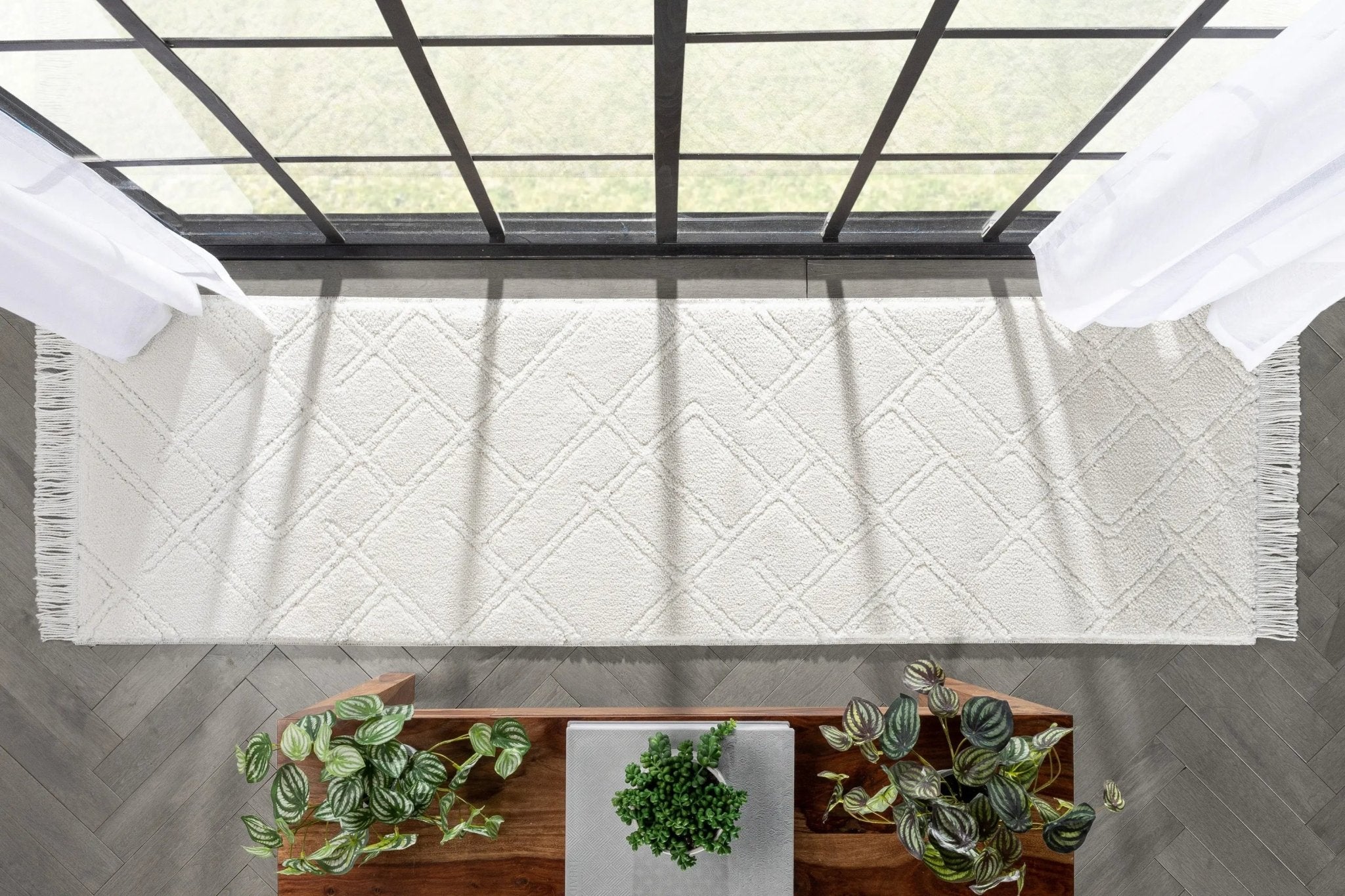 Firth Moroccan Trellis Textured Ivory Ultra Soft High-Low Shag Rug Well Woven	