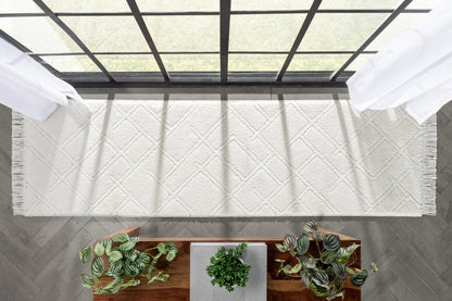 Firth Moroccan Trellis Textured Ivory Ultra Soft High-Low Shag Rug Well Woven	